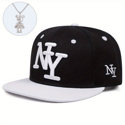 Two-piece "one hat and one decorative necklace" combination, new youth hip-hop baseball cap, exquisite embroidery adjustable lightweight and breathable travel, travel, size, and holiday gifts best choicesuitable for men and w