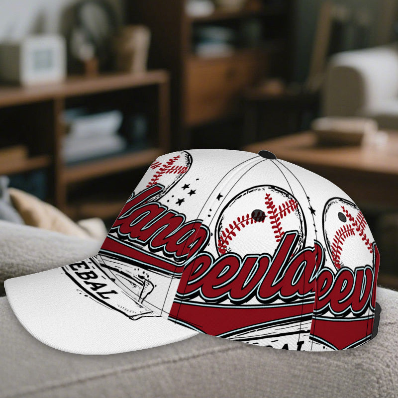 1pc 2D Cleveland Baseball Stars Print Baseball Cap - Vibrant Polyester Snapback Hat with Full-Body Print, Lightweight and Adjustable, Ideal for Running & Street Fashion.