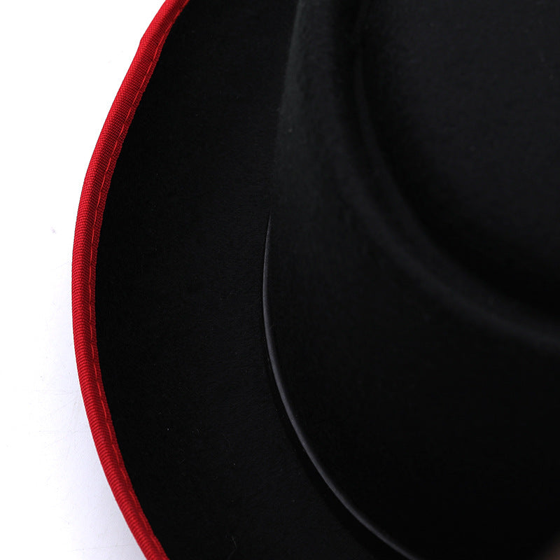 Men'S & Women'S British Style Felt Top Hat with Feather-like Plume - Elegant Black/Red/Burgundy Jazz Hat, Small Brim & Wide Flat - Durable Felt Material for Weddings, Proms, Masquerade & Vintage Events - Unisex Vintage Access