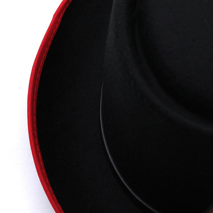 Men'S & Women'S British Style Felt Top Hat with Feather-like Plume - Elegant Black/Red/Burgundy Jazz Hat, Small Brim & Wide Flat - Durable Felt Material for Weddings, Proms, Masquerade & Vintage Events - Unisex Vintage Access