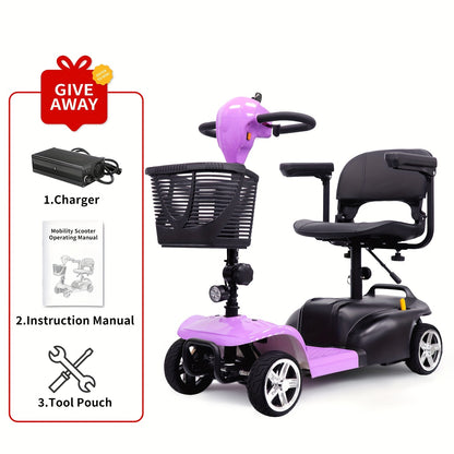 4-Wheel Electric Mobility Scooter for Adults & Seniors - 15-mile Range, 6 Mph Speed, 24V 12Ah, Equipped with LED Headlights And Adjustable Swivel Seat. Powered By A 250W Motor, It'S The Perfect Companion for Outdoor Camping T