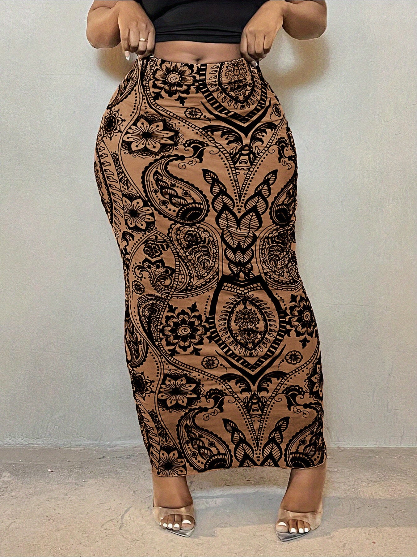 Women's Casual Long-Flowing Maxi Skirt with Intricate Floral And Geometric Print - Lightweight Mesh Fabric, Perfect for Spring/Summer/Fall, Casual Attire|Floral Print, Skirts for Women, Maxi Skirts for Women, Elegant Women's