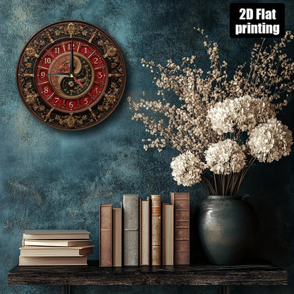 1pc Tai Chi Yin Yang Symbol Round Wall Clock - Large Easy-to-Read Face, Quiet Non-Ticking Artificial Wood Round Clock for home, Office,, Bedroom - Chinese Meditation Gift (9.8x9.8 Inch, Not Included), 2D Flat