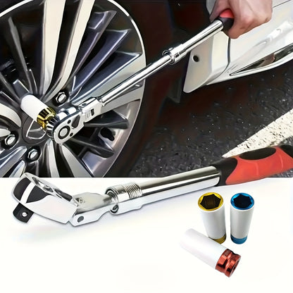 4pcs wheel hub protection hexagonal deep socket/ratchet wrench set, 1/2" drive, metric 17, 19, 21mm wheel guard six-point deep socket, 1/2" oscillating and telescopic ratchet wrench, automotive wheel hub nut tightening tool