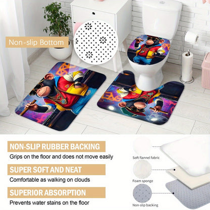 4pcs Cute Monkey Shower Curtain Sets, Modern Animal Pattern Bathroom Curtain Set with 12 Hooks Include Non-Slip Bathroom Rug, Toilet U-Shape Mat, Toilet Lid Cover, Fashion Bathroom Accessories Ideal for Bathroom & Home Decor,