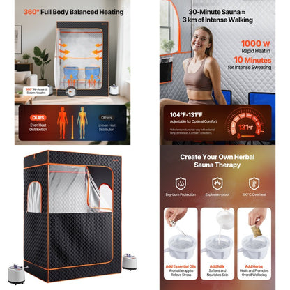 good quality VEVOR Upgraded Portable Steam Sauna for Home 2 Person Full Body Home Spa Tent with Steamer and 2 Foldable Chairs and Remote and 2 Essential Oil Boxes Heavy-Duty Stainless Steel Frame Sauna Box Black Almost sold o