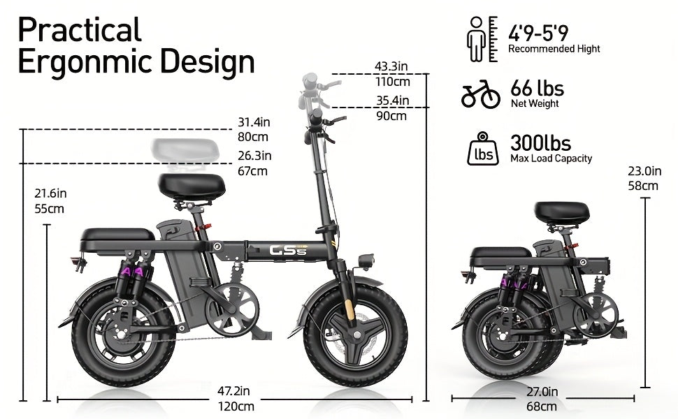 UPlee Peak Power 740W Electric Bike For Adults, 20MPH Full Shock Absorption Comfortable Riding, 48V6/8/10/15/17.5Ah, Max 32Miles Folding Ebike, 14'' Tubeless Off-road Tire, City Commuter