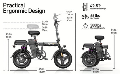 UPlee Peak Power 740W Electric Bike For Adults, 20MPH Full Shock Absorption Comfortable Riding, 48V6/8/10/15/17.5Ah, Max 32Miles Folding Ebike, 14'' Tubeless Off-road Tire, City Commuter