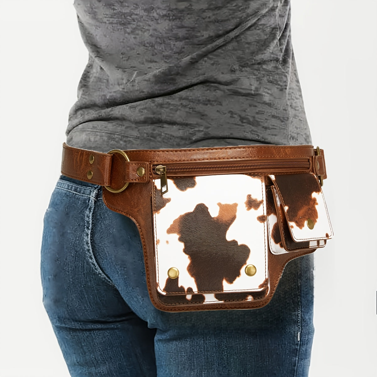 MAJUE Synthetic Leather Purse - Women's Adjustable Crossbody Waist Bag & Chest Pack - Hands-Free Two-in-1 Organizer with Zipper Closure, Adjustable Strap - for Everyday, Travel, Parties - Available in Black, Gray, Coffee Brow