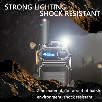 A set of 4 black global walkie-talkies for public use: 4G PoC walkie-talkies with powerful 4G signal, three types of lights that can be switched freely, easily covering 5000 kilometers, meeting the needs of home and professio