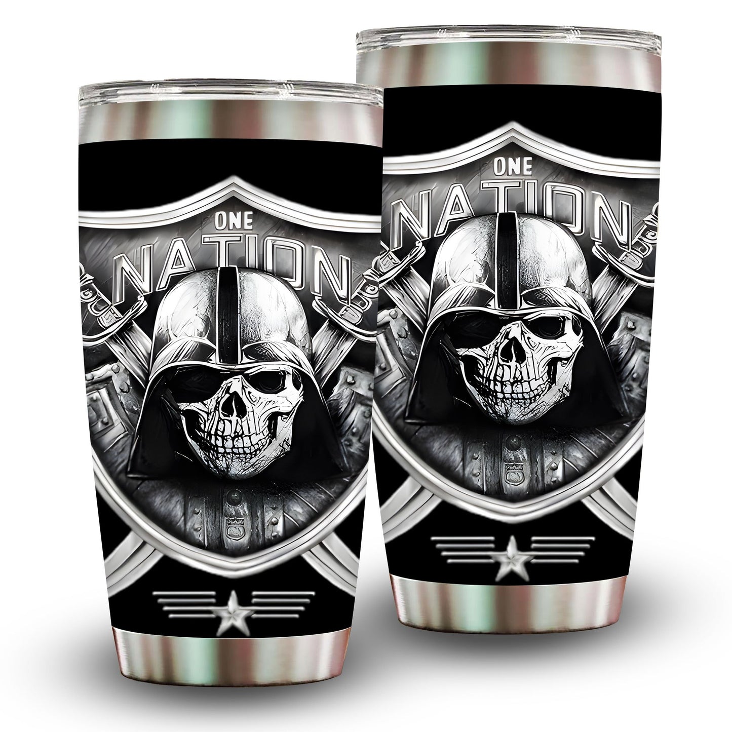 1pc 20oz One Nation Skull Tumbler, Double Wall Vacuum Insulated Travel Mug, Spill Proof Lid, Perfect Gift for Dad, Mom, Ideal for Christmas, Thanksgiving, Valentine's, Mother's, Father's Day, Gift for birthday, Coffee Cup
