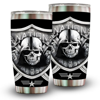 1pc 20oz One Nation Skull Tumbler, Double Wall Vacuum Insulated Travel Mug, Spill Proof Lid, Perfect Gift for Dad, Mom, Ideal for Christmas, Thanksgiving, Valentine's, Mother's, Father's Day, Gift for birthday, Coffee Cup