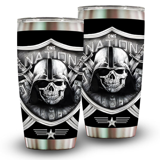 1pc 20oz One Nation Skull Tumbler, Double Wall Vacuum Insulated Travel Mug, Spill Proof Lid, Perfect Gift for Dad, Mom, Ideal for Christmas, Thanksgiving, Valentine's, Mother's, Father's Day, Gift for birthday, Coffee Cup