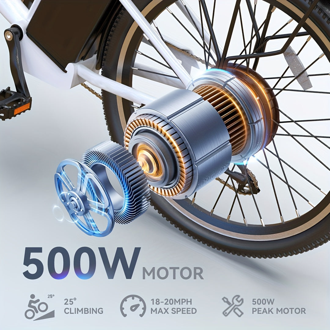 24-inch Wheels, 20-26MPH Commuter, LCD Display, 7 Speed Shift Adult Electric Bicycle, 350-500w Powerful Motor, 36V 10.4A Lithium Battery, Aluminum Alloy Body, Front Fork Shock Absorber, Headlights, Night Driving Protection, B