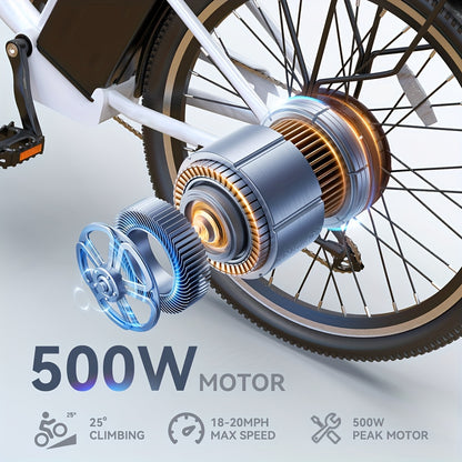 24-inch Wheels, 20-26MPH Commuter, LCD Display, 7 Speed Shift Adult Electric Bicycle, 350-500w Powerful Motor, 36V 10.4A Lithium Battery, Aluminum Alloy Body, Front Fork Shock Absorber, Headlights, Night Driving Protection, B