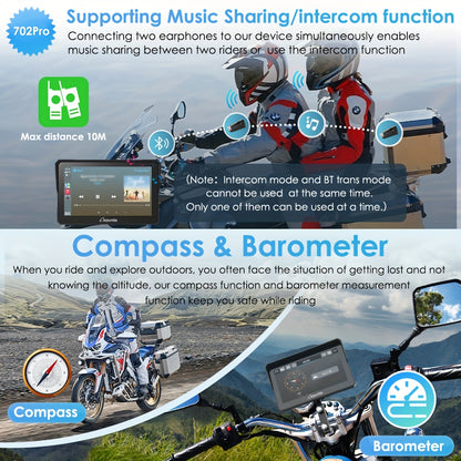 Carpuride W702 Wireless Carplay & Android Auto Screen for Motorcycle, 7 Inch IPS Touch Screen, Dual B-T, Built-in EQ, Car GPS, Voice Control, Siri, G00gle Assistant, IP67 Waterproofing, Navigation GPS, Easy to Install,