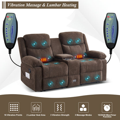 Consofa Loveseat Recliner Sofa - Manual Recliner Loveseat With Console, Modern Chenille Sofa Sleeper Deep Couches With Cup Holders And Side Pocket - Brown - For Living Room/Office/Apartment - Perfect for Relaxation and Entert