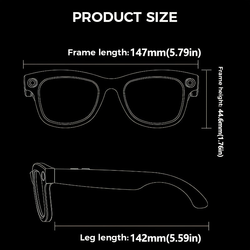 New Smart AI Glasses for Photo And Video Recording, with 800W Pixel Ultra-wide Camera, High-definition Video 1080P, Anti-shake for Photography And Video, Blue Light Blocking, Dual-mic Noise Reduction, AI Voice Control, Wi-Fi