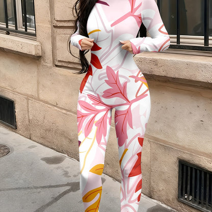 Casual Fashionable Sexy Long Sleeved Tight Fitting Jumpsuit Autumn Women's Trendy Printed Jumpsuit Top Women's Clothing