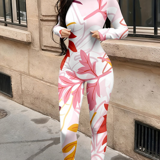 Casual Fashionable Sexy Long Sleeved Tight Fitting Jumpsuit Autumn Women's Trendy Printed Jumpsuit Top Women's Clothing