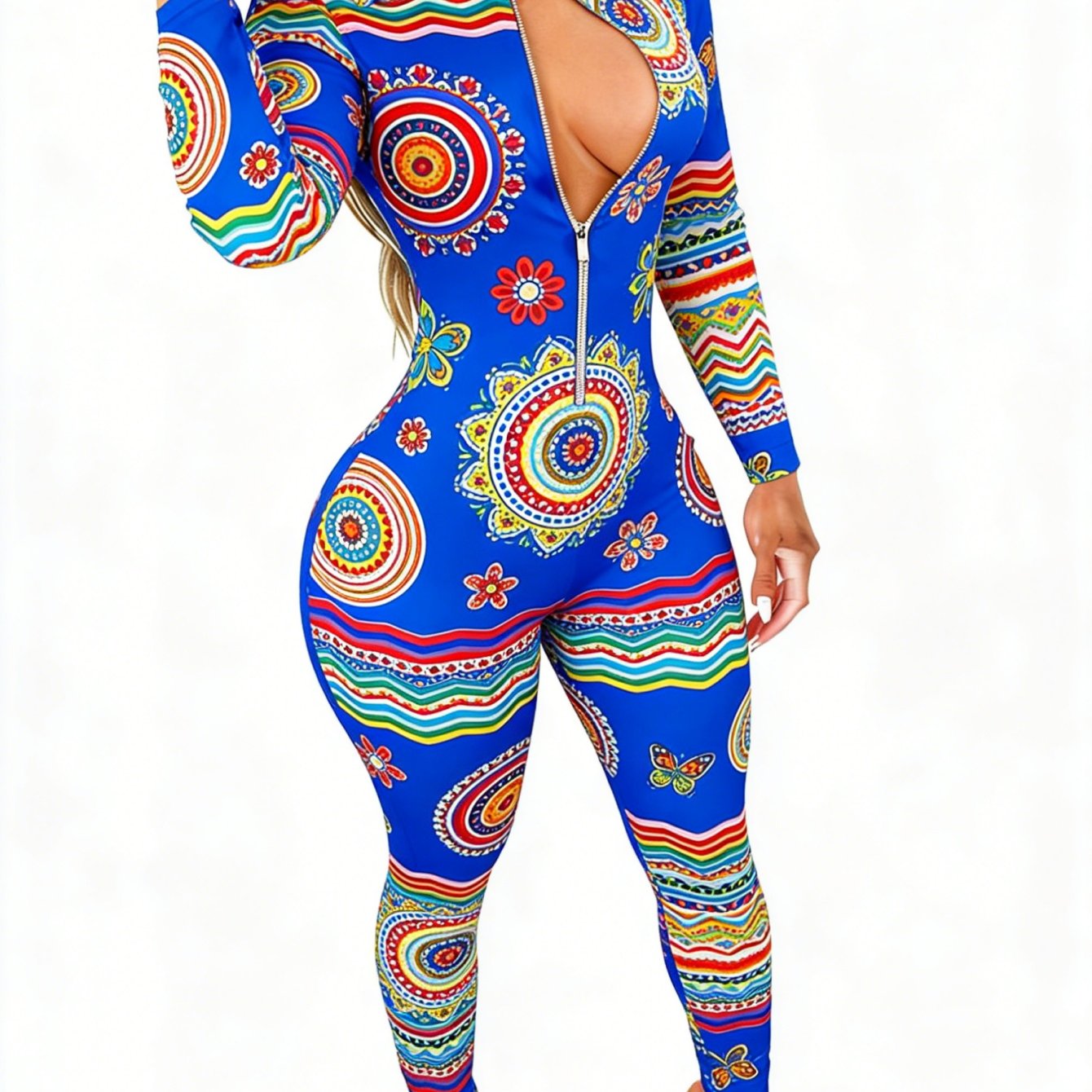 Women' Elegant Full-Body Animal Print Jumpsuit - Slim-Fit Front Zipper Collar -Piece Suit, Machine Washable -Season Wear for Party Wedding Date Outfits (Non-) - Year-Round Versatile Attire for