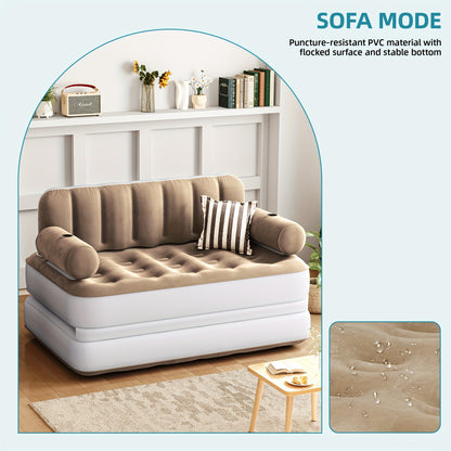 Inflatable Air Sofa Bed 2-in-1 Backrest Couch Airbed W/Headboard And External Pump, Portable Convertible Blow Up Bed Mattress W/Storage Bag, Sofa W/Build-in Cup Holders Arm, For Home, Outdoor Camping And Guests, Living Room F