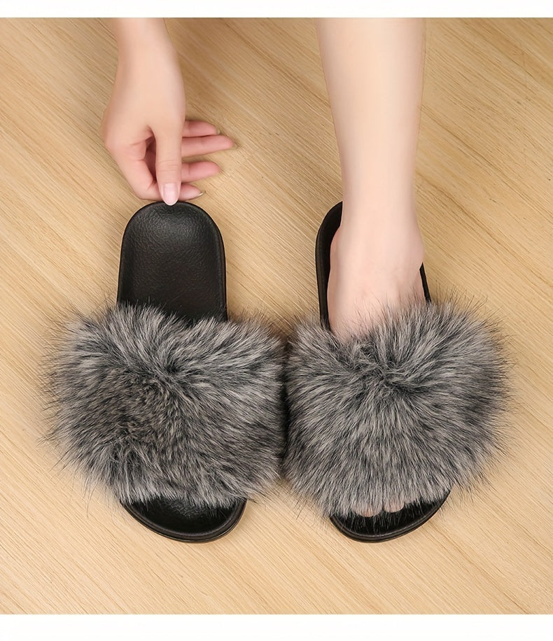 Women's Fashionable and Elegant Plush Slippers, EVA Sole with Soft Plush Surface, Comfortable and Easy to Wear, Suitable for Indoor and Outdoor Use