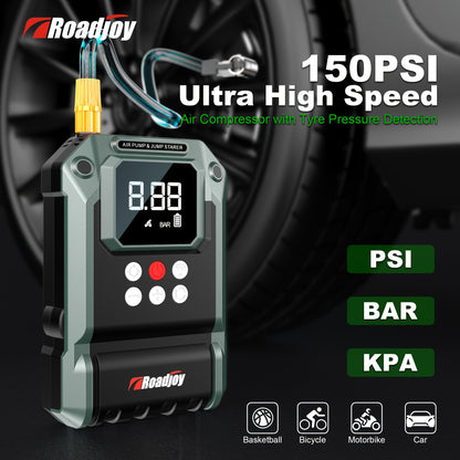 5000A Jump Starter With Air Compressor, Car Battery Portable Jumper Box (All Gas/12L Diesel) 150PSI Tire Inflator Combo, Car Jumper Starter Portable 12V Lithium Battery Jump Pack With Air Pump USB Input/output, LED Emergency,