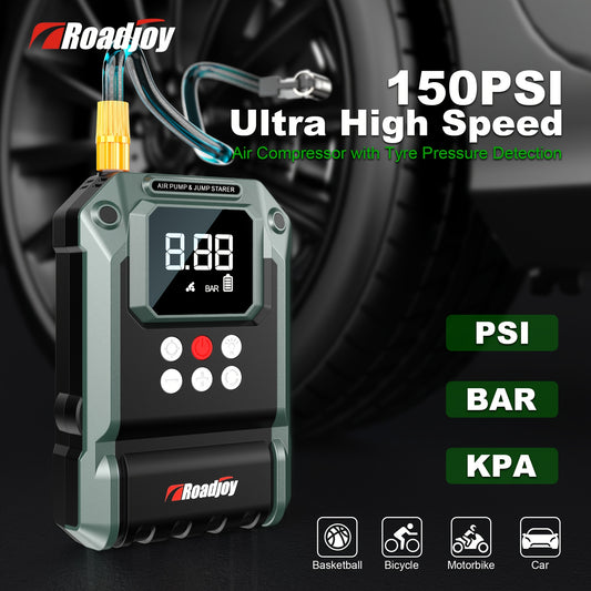 5000A Jump Starter With Air Compressor, Car Battery Portable Jumper Box (All Gas/12L Diesel) 150PSI Tire Inflator Combo, Car Jumper Starter Portable 12V Lithium Battery Jump Pack With Air Pump USB Input/output, LED Emergency,