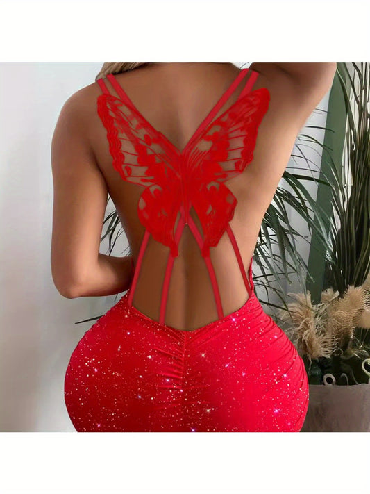 2025 Fashion Dress with a Butterfly Cutout Design And Glittery Elastic Material from Europe And America