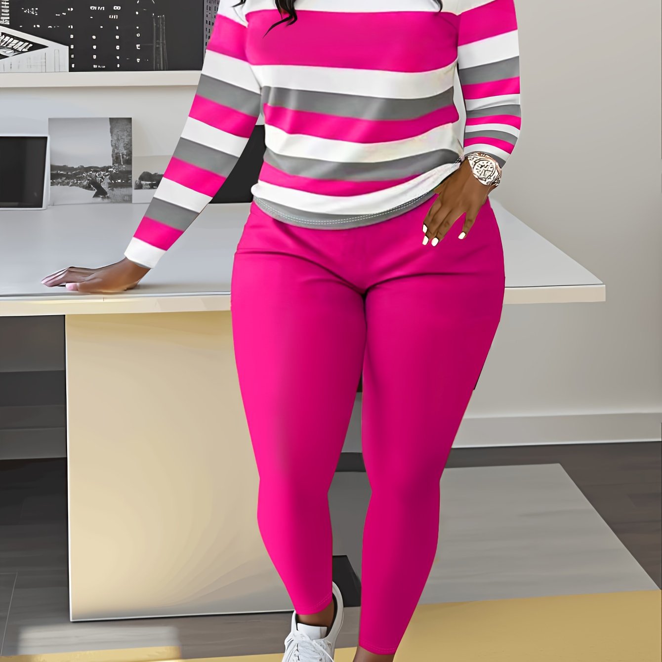 Smct01 Casual Long Sleeve Set with Striped Custom Print