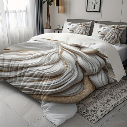 White Lion Duvet Cover Set - Soft High-Definition Digital Print, Breathable Polyester, Machine Washable, Perfect Gift for All-Season Use, Includes 1 Duvet Cover & 2 Pillowcases, Ideal for Family And Friends