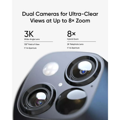 eufyCam Solo S3 Outdoor Solar Security Camera 3K Dual-Cam Pan&Tilt 8xZoom (Refurbished)