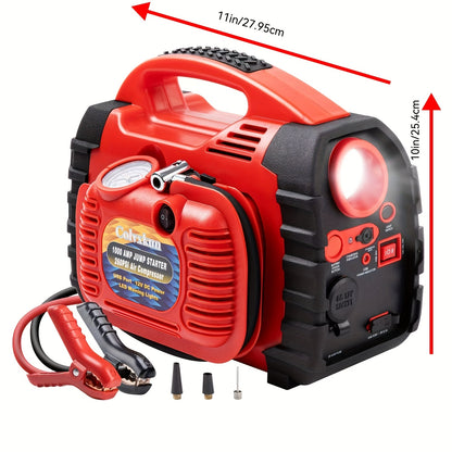 1000 Amp 12V Portable Car Jump Starter with Air Compressor, & Fast Charge - Heavy-Duty 260PSI Air, USB/ Lighter Power, Lithium-like Lead Acid Battery Booster for Trucks, RV, Boats, Motorcycles (Battery &