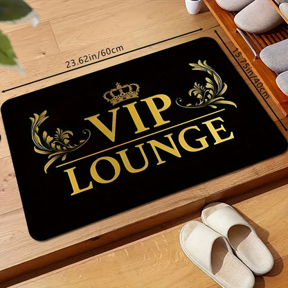 1pc HUAJI Classic Dark Letter Print Doormat - High-Density Non-Slip Absorbent Kitchen Bathroom Entryway Mat, Machine Washable 100% Polyester with Golden Crown & Leaf Design for Home Decor, Bathroom Rugs Non Slip Washable, PVC