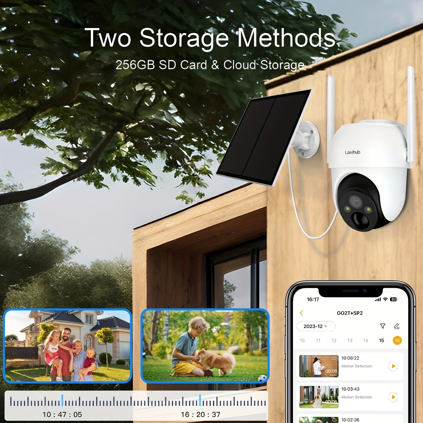 LAXIHUB 3pcs Outdoor Security Cameras | 1296 FHD Wifi Wireless Security Cameras Outdoor Waterproof Solar Powered, Human/Pet AI Detection, 2.4GHz WIFI Only Two-way Audio, Starlight Night Vision, Protect Your Home with 355° Pa