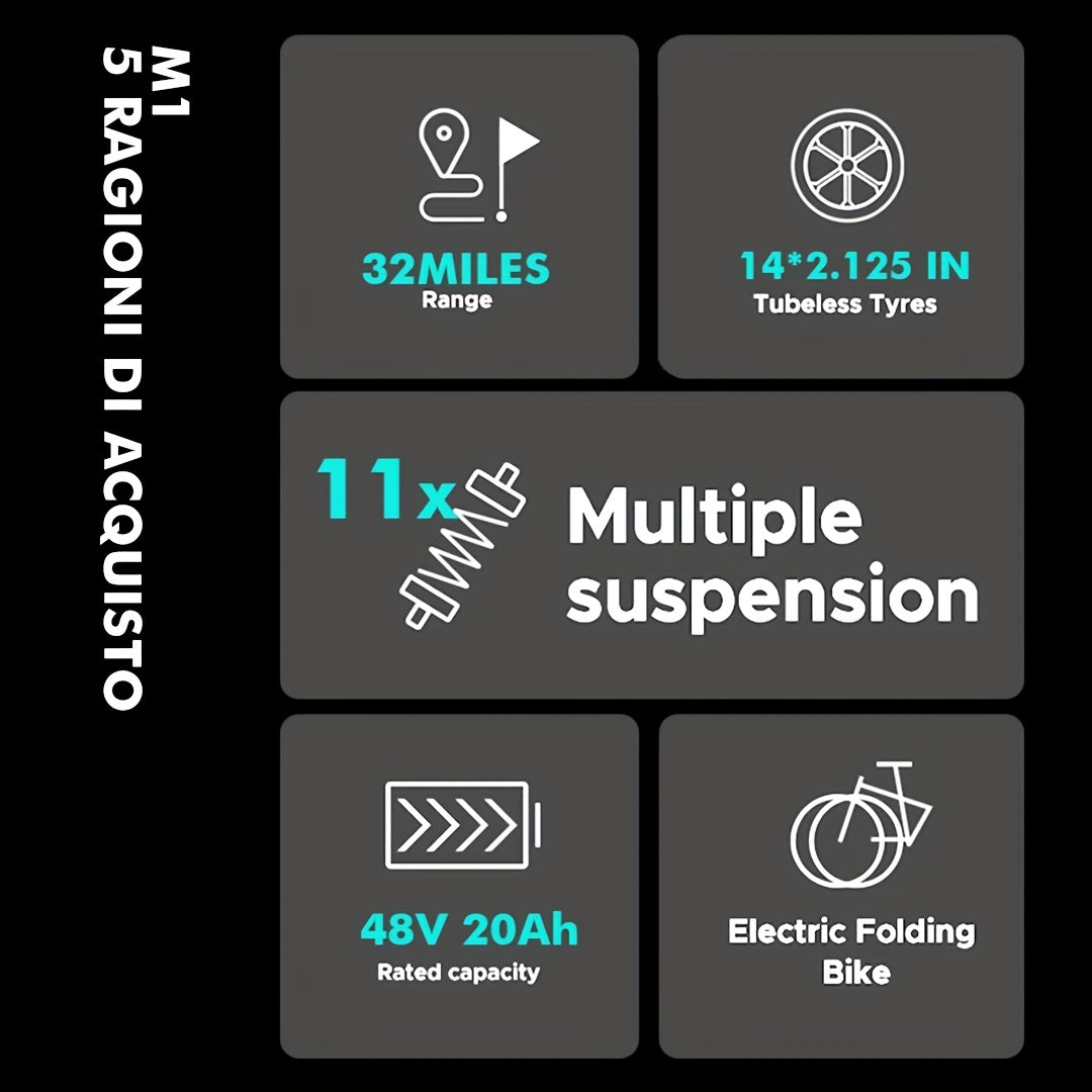 Discover Without Limits: 700W Collapsible Electric Bicycle for Grown-Ups. Reach Speeds of 20MPH And Travel Up to 35 Miles on a 48V Battery. Conquer 25° Inclines, Support Up to 385 Pounds, And Enjoy a Comfortable Ride with Ef