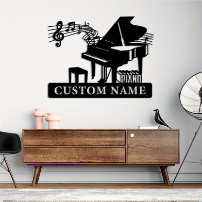 2D Flat, 1pc Customizable Piano Wall Art - Personalized Music Room Sign with Name, Elegant Grand Piano Shape & Musical Notes Decoration for Home, Studio, Gifts - Piano Lover Present, Door or Living Room Decor, Studio Decor, A