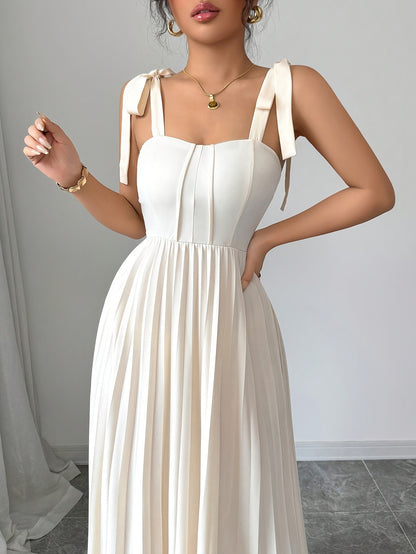 Plus Size - Plus-Size Women'S Elegant Halter Neck A-Line Dress with Bow Accent & Pleated Skirt - Vibrant Pink Floor-Length Formal Party Wedding Guest Dress, Round Neck Long Sleeve Spring/Autumn Evening Gown, Structured Fit fo