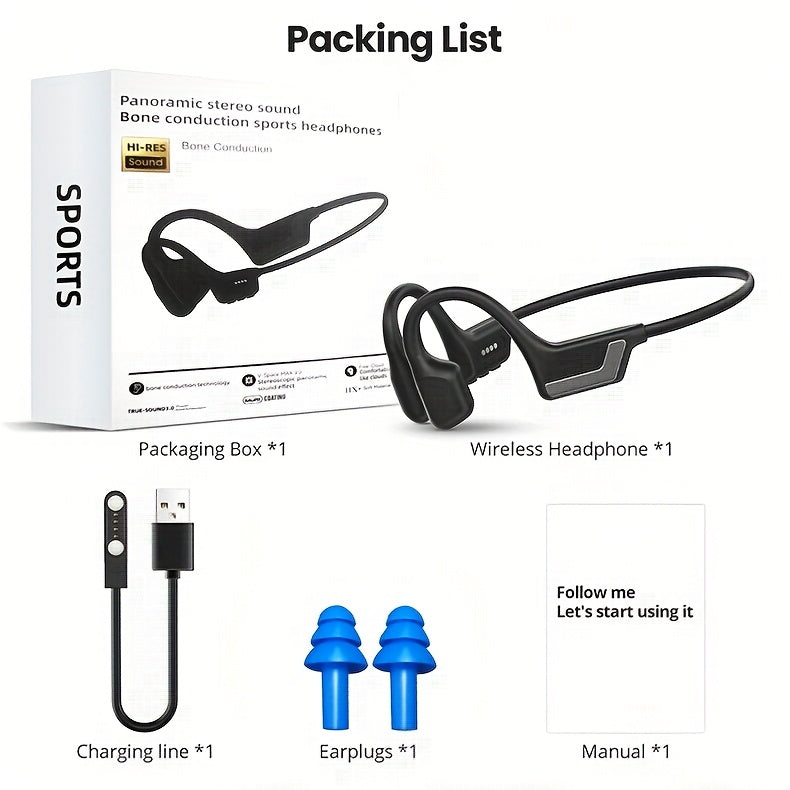 s850 Wireless Bone Conduction Headphones - 10 Hours Playtime, IPX8 High Quality, 23g Lightweight Design, Open-Ear, Bone Conduction Sports Headphones, Sweatproof for Swimming, Cycling, Running, Fitness and Travel - Perfect Gif