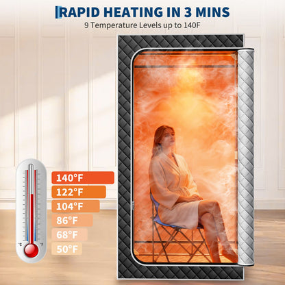 Portable Steam Sauna Box with 101.44oz Steamer | 5-Layer Waterproof and Thermal Insulation, Folding Chair, for Home Steam Spa, Indoor & Outdoor, Black - GAOMON, Plastic Material