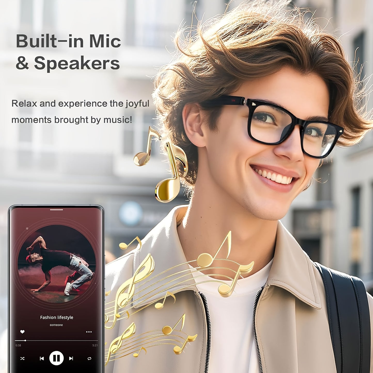 Ai Translation Smart Glasses, Multi-functional Audio Glasses Support 160+ Languages Translation, Built-in Microphone And Speaker, Music Playback And Voice Call, Photochromic Lenses, Suitable for, Driving, Relaxing And Daily O