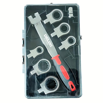 12-In/6-In Interchangeable Head Ratchet Socket Wrench, Flexible Head Combination Wrench Set, Adjustable Head Ratchet Wrench Set, Quick Wrench Set