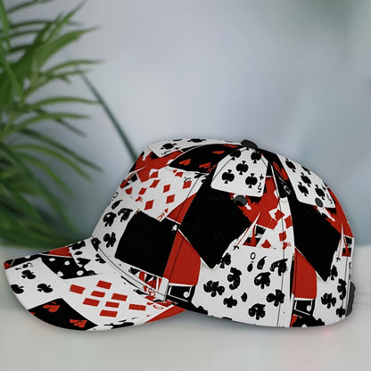 1pc Card Chaos Print Classic Baseball Cap - Lightweight Adjustable Duckbill Hat with Playing Card Symbols (Hearts, Spades,), Breathable Textile Fabric for Casual & Outdoor Activities, Mixed Colors, Adjustable Baseball Cap, Le