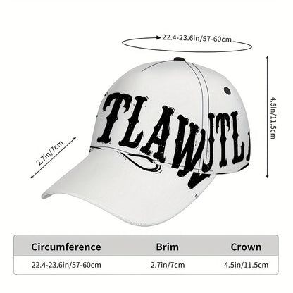 1pc 2D Outlaw Script Print Baseball Cap - Full-Body Vibrant Polyester Hat, Adjustable Snapback for Running, Sports & Casual Streetwear., Outdoor Headwear, Trendy Streetwear, Breathable Fabric, Durable Hat, Fashion Hat, Street