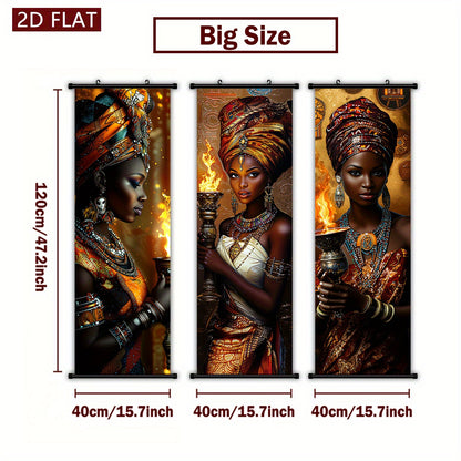 2D Flat, 2D/FLAT-3 African Flame Theme Women's Scroll, High-Quality Art Hanging Painting, Fade-Resistant & Odorless Modern Decor for Living Room, Bedroom, and Kitchen
