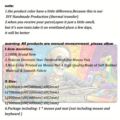 Customizable Skull Music Gaming Mouse Pad - XXL Multi-Functional Desk Mat with Vibrant Headphone & DJ Setup Design, Personalized Name/Text, Durable Rubber Base for PC, Office, Gaming - Unique Gift for Gamers & Music Lovers, M