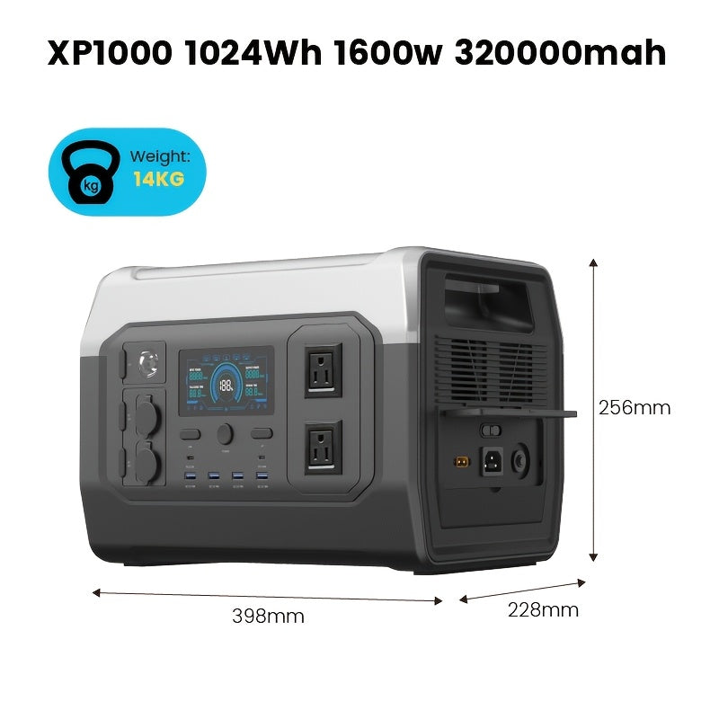 1024Wh 1600WPortable Power Station+100W Solar Panel | LiFePO4 Battery, UPS Function, 2x110V AC Output | Power For Camping Gear, Garden/Yard Decor, Party Decorations, Halloween Decorations, Christmas Lights | Solar Generator P