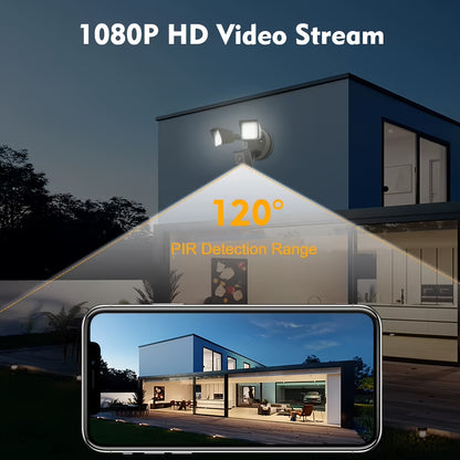 SUNAOK LED Smart Security Camera, 27W, 2300 Lumens, 5700K, IP65, 3 MegaPixel, HD Live View, 393.7inch Infrared Night Vision, Supports Two-way Voice & Human Shape Detection & CloudStorage, Enhanced Motion Detection, Built-in S