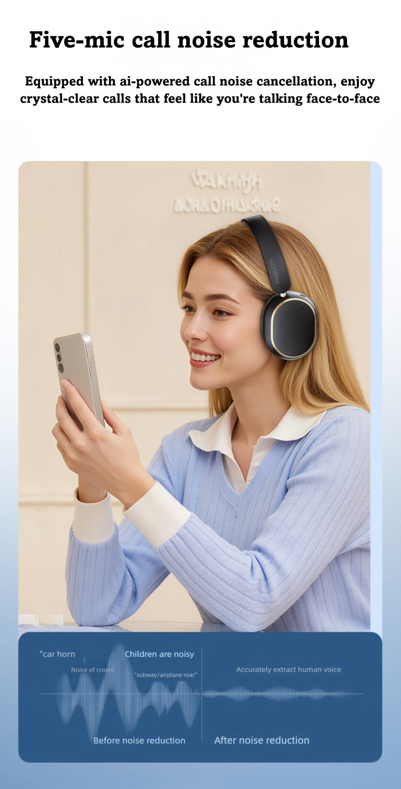 [ANC Wireless Headphones] Philips Wireless Bluetooth Headphones with ANC Hybrid Active Noise Cancelling | Over-Ear HiFi Surround Sound, 80 Hours Playtime, Five ENC Noise Cancelling, for iPhone and Android